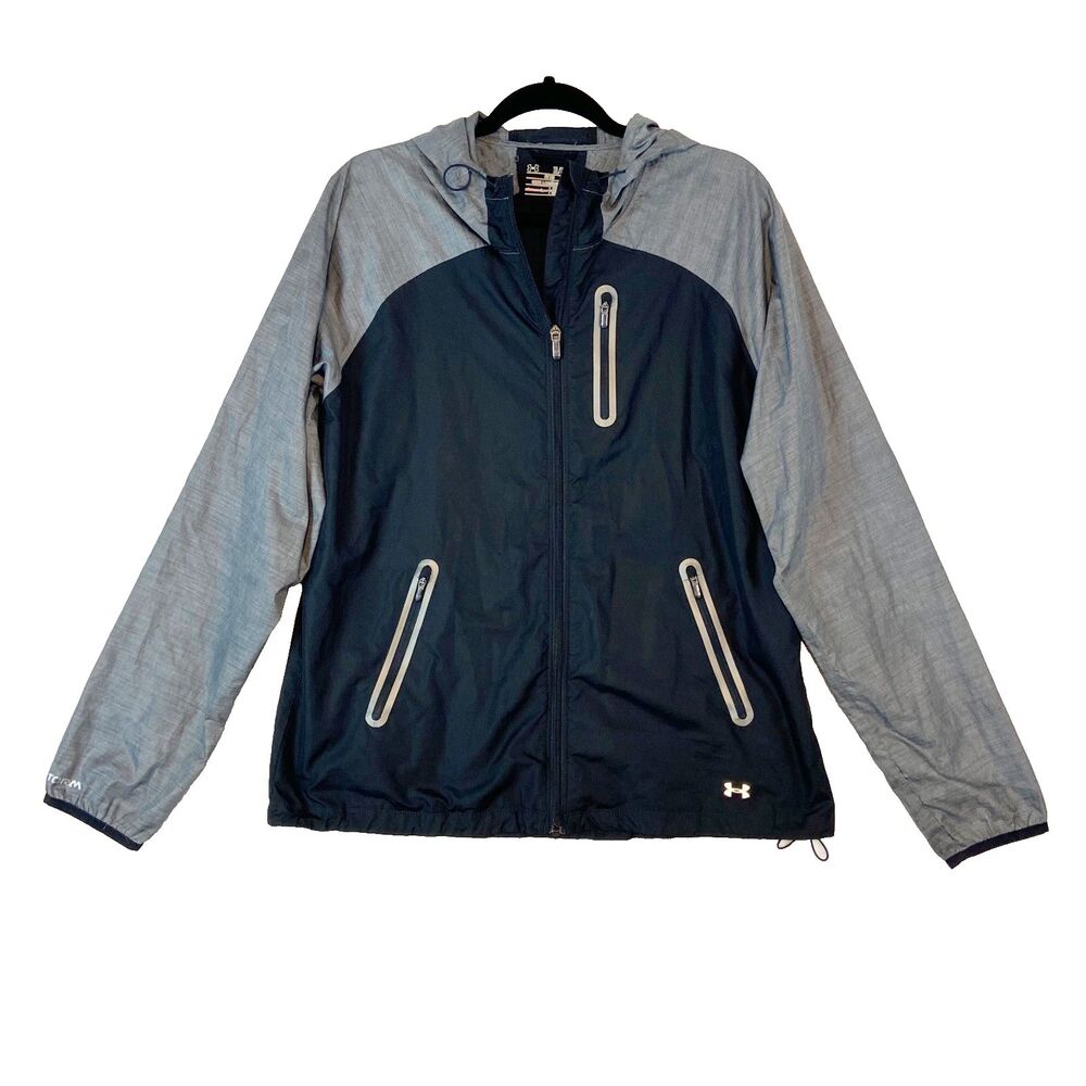UNDER ARMOUR UA Qualifier Woven Jacket Women's XL Black Gray Fitted Wind Rain‎